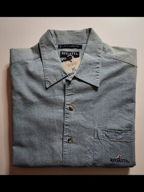 Vintage Regatta Men’s Light Blue Denim Casual Button-Down Shirt